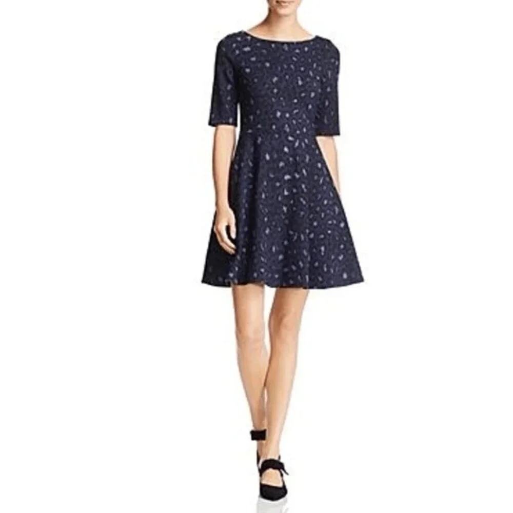 Kate Spade Dress S Small Blue Black Leopard Print Short Sleeve Washable NEW